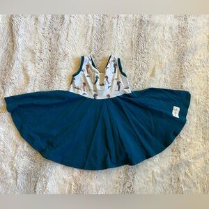 Teal Twirl Dress with Dog Print